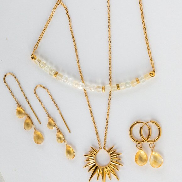 Stunning Citrine Earrings Threader Earrings Gemstone Jewelry Non-tarnish Gold - Picture 6 of 13